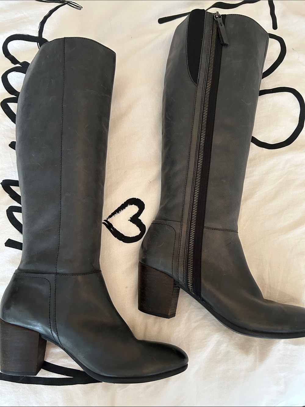 Geox Tall Leather Heeled Boots in Slate Gray
